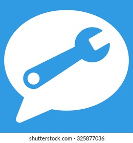 Service Message vector icon. Style is flat symbol, white color, rounded angles, blue background.