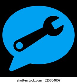 Service Message vector icon. Style is flat symbol, blue color, rounded angles, black background.