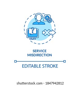 Icono de concepto de mal direccionamiento del servicio. Ilustración de líneas delgadas de la idea de ataques dirigidos contra Foil. Cibercrimen. Violación importante de datos. Dirección incorrecta. Dibujo de color RGB con contorno aislado del vector. Trazo editable