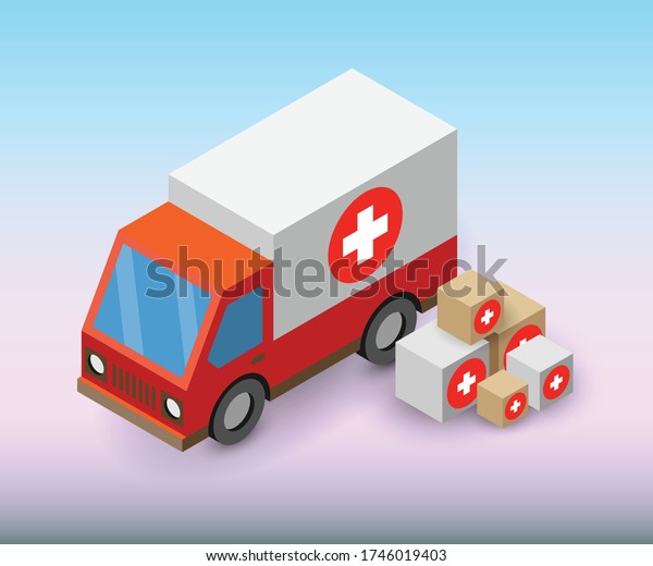 Service modern fast delivery of boxes with\
medical goods by car. Vector\
illustration.