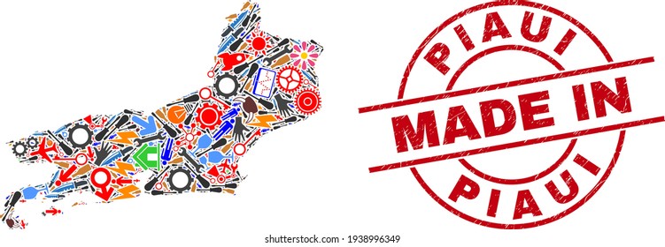 Service Mosaic Piaui State Map und Made in Not Rubber Stamp