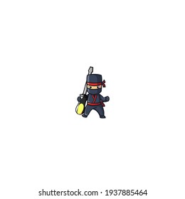 Service Ninja Cartoon Character Design Vector Illustration. With Cute, Funny, And Fun Cartoon. 