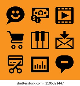 service, notebook, empty, dialog, key and design icon vector set. Flat vector design with filled icons. Designed for web and software interfaces