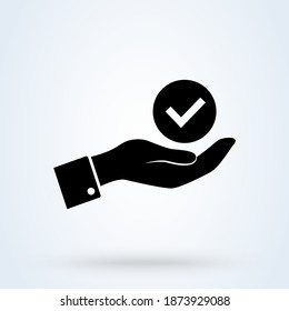 Service offer sign icon or logo. Check best option concept. Hand Check Mark vector illustration.