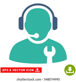 Service Operator EPS vector pictograph. Illustration style is flat iconic bicolor cobalt and cyan symbol on white background.