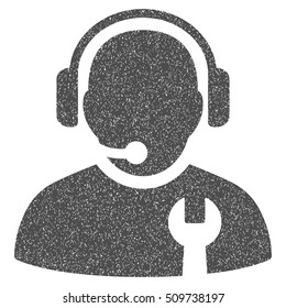 Service Operator grainy textured icon for overlay watermark stamps. Flat symbol with dirty texture. Dotted vector gray ink rubber seal stamp with grunge design on a white background.