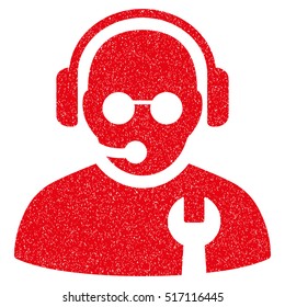 Service Operator grainy textured icon for overlay watermark stamps. Flat symbol with scratched texture. Dotted vector red ink rubber seal stamp with grunge design on a white background.