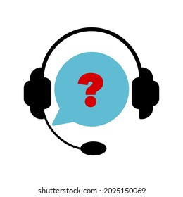 Service operator icon for answering questions and solving problems. Vector icon. Handphone and question mark.