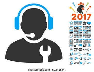 Service Operator icon with bonus 2017 new year clip art. Vector illustration style is flat iconic symbols,modern colors, rounded edges.