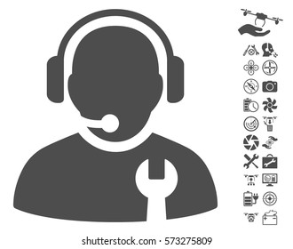 Service Operator icon with bonus quadrocopter service images. Vector illustration style is flat iconic symbols on white background.