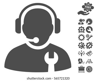 Service Operator icon with bonus settings graphic icons. Vector illustration style is flat iconic gray symbols on white background.