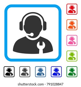 Service Operator icon. Flat gray iconic symbol in a light blue rounded square. Black, gray, green, blue, red, orange color additional versions of Service Operator vector.