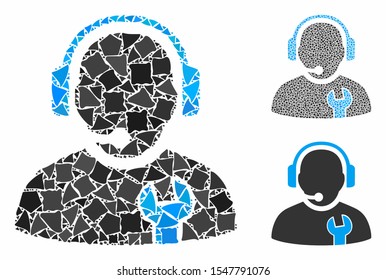 Service operator mosaic of trembly items in variable sizes and color tints, based on service operator icon. Vector bumpy items are united into collage.