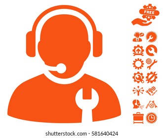 Service Operator pictograph with bonus options pictograms. Vector illustration style is flat iconic orange symbols on white background.