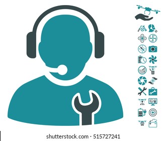 Service Operator pictograph with bonus uav service symbols. Vector illustration style is flat iconic symbols on white background.