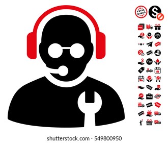 Service Operator pictograph with free bonus pictograph collection. Vector illustration style is flat iconic symbols, intensive red and black colors, white background.