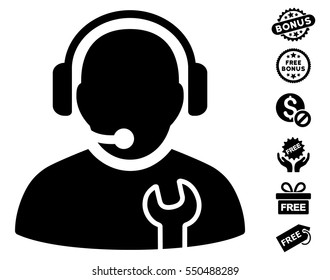 Service Operator pictograph with free bonus pictograph collection. Vector illustration style is flat iconic symbols, black color, white background.