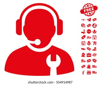 Service Operator pictograph with free bonus images. Vector illustration style is flat iconic symbols, red color, white background.