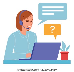 Service operator talking with customer with headset and chat