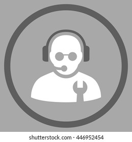 Service Operator vector bicolor icon. Image style is a flat icon symbol inside a circle, dark gray and white colors, silver background.