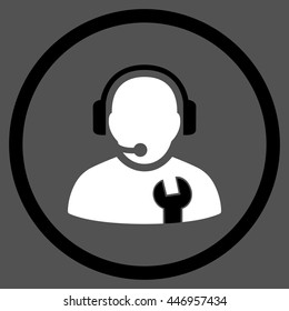 Service Operator vector bicolor icon. Image style is a flat icon symbol inside a circle, black and white colors, gray background.