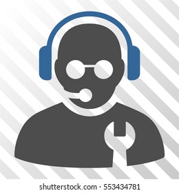 Service Operator vector icon. Illustration style is flat iconic bicolor cobalt and gray symbol on a hatched transparent background.