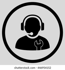 Service Operator vector icon. Image style is a flat icon symbol inside a circle, black color, light gray background.