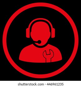 Service Operator vector icon. Image style is a flat icon symbol inside a circle, red color, black background.