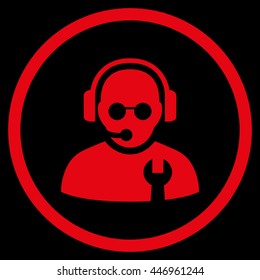 Service Operator vector icon. Image style is a flat icon symbol inside a circle, red color, black background.