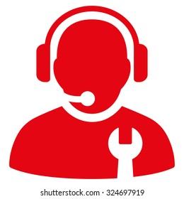 Service Operator vector icon. Style is flat symbol, red color, rounded angles, white background.