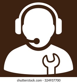 Service Operator vector icon. Style is flat symbol, white color, rounded angles, brown background.