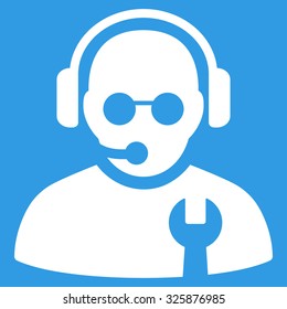 Service Operator vector icon. Style is flat symbol, white color, rounded angles, blue background.