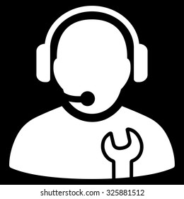 Service Operator vector icon. Style is flat symbol, white color, rounded angles, black background.