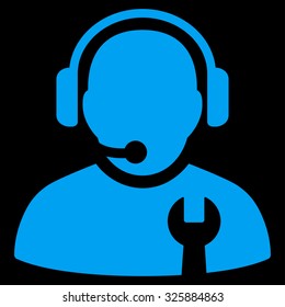 Service Operator vector icon. Style is flat symbol, blue color, rounded angles, black background.