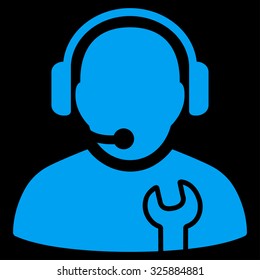 Service Operator vector icon. Style is flat symbol, blue color, rounded angles, black background.