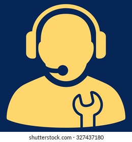 Service Operator vector icon. Style is flat symbol, yellow color, rounded angles, blue background.