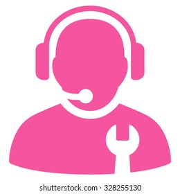 Service Operator vector icon. Style is flat symbol, pink color, rounded angles, white background.