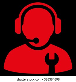 Service Operator vector icon. Style is flat symbol, red color, rounded angles, black background.