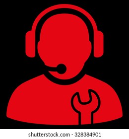 Service Operator vector icon. Style is flat symbol, red color, rounded angles, black background.