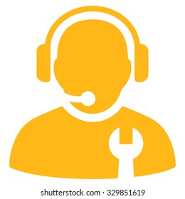 Service Operator vector icon. Style is flat symbol, yellow color, rounded angles, white background.