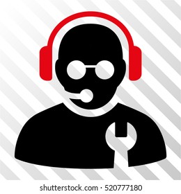 Service Operator vector pictogram. Illustration style is flat iconic bicolor intensive red and black symbol on a hatch transparent background.
