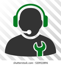 Service Operator vector pictogram. Illustration style is flat iconic bicolor green and gray symbol on a hatched transparent background.