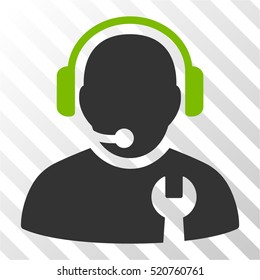 Service Operator vector pictograph. Illustration style is flat iconic bicolor eco green and gray symbol on a hatched transparent background.