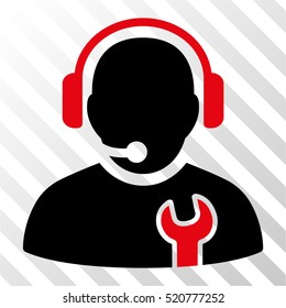 Service Operator vector pictograph. Illustration style is flat iconic bicolor intensive red and black symbol on a hatched transparent background.