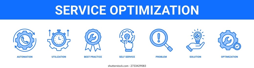 Service Optimization web banner icon set collection solid style.