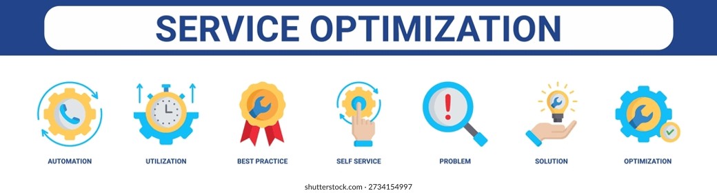 Service Optimization web banner icon set collection solid style.