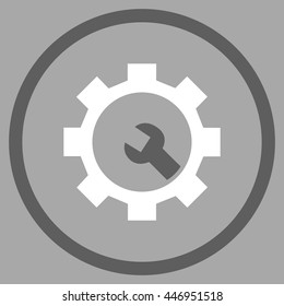 Service Options vector bicolor icon. Image style is a flat icon symbol inside a circle, dark gray and white colors, silver background.