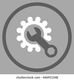 Service Options vector bicolor icon. Image style is a flat icon symbol inside a circle, dark gray and white colors, silver background.