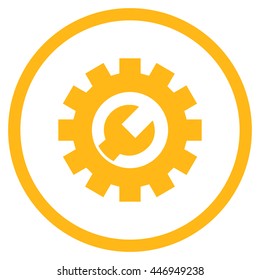 Service Options vector icon. Image style is a flat icon symbol inside a circle, yellow color, white background.