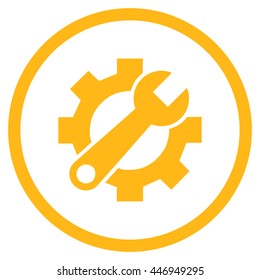 Service Options vector icon. Image style is a flat icon symbol inside a circle, yellow color, white background.